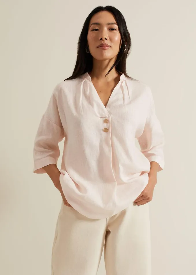 Phase Eight Posie Button Front Linen Shirt Pink Women Shirts and Blouses