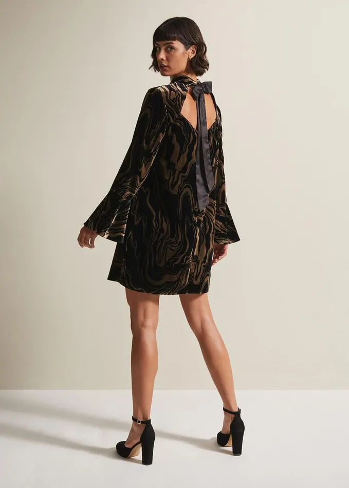 Phase Eight Rayna Velvet Swirl Mini Dress Black Women Dresses