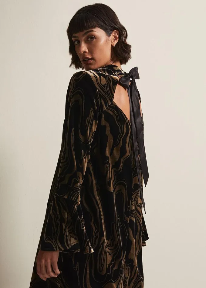 Phase Eight Rayna Velvet Swirl Mini Dress Black Women Dresses