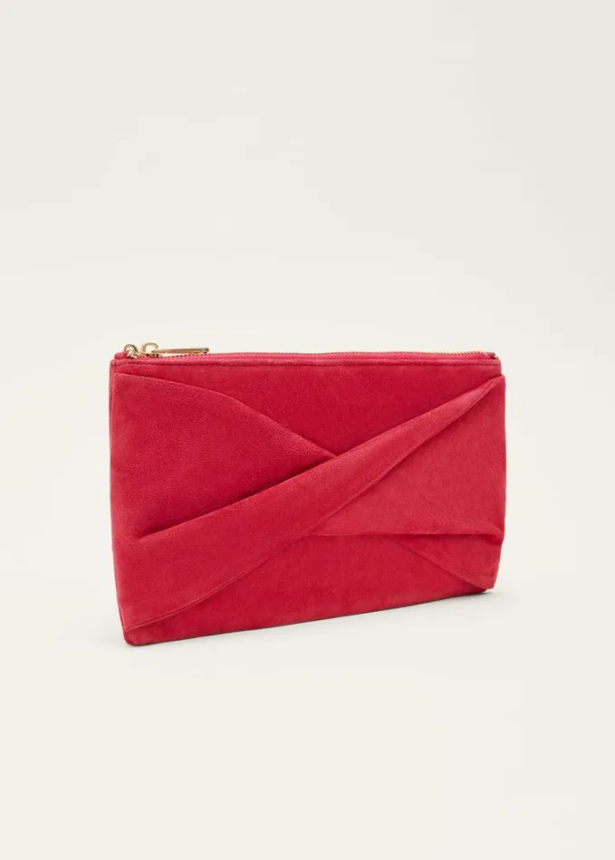 Phase Eight Red Suede Clutch Bag Lipstick Women Bags and Clutches
