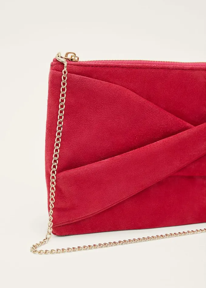 Phase Eight Red Suede Clutch Bag Lipstick Women Bags and Clutches