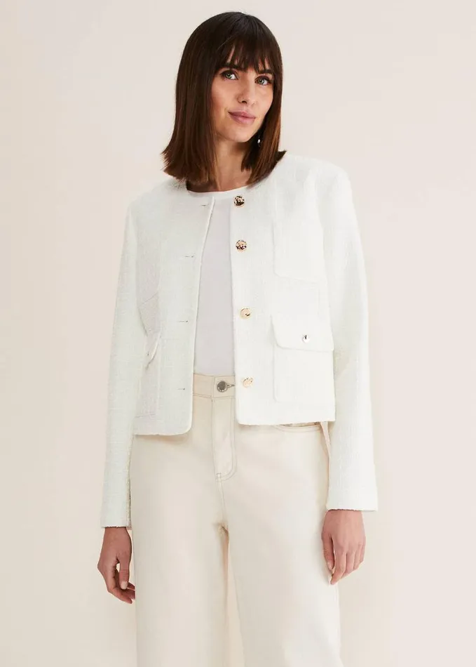 Phase Eight Ripley Tweed Jacket Ivory Women Jackets