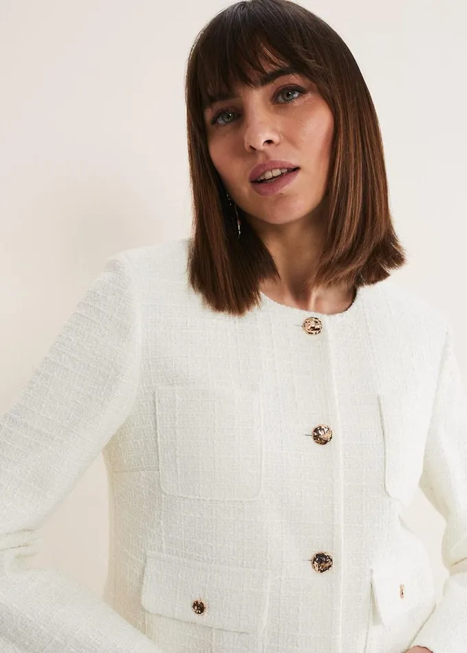Phase Eight Ripley Tweed Jacket Ivory Women Jackets