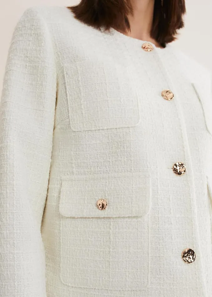 Phase Eight Ripley Tweed Jacket Ivory Women Jackets