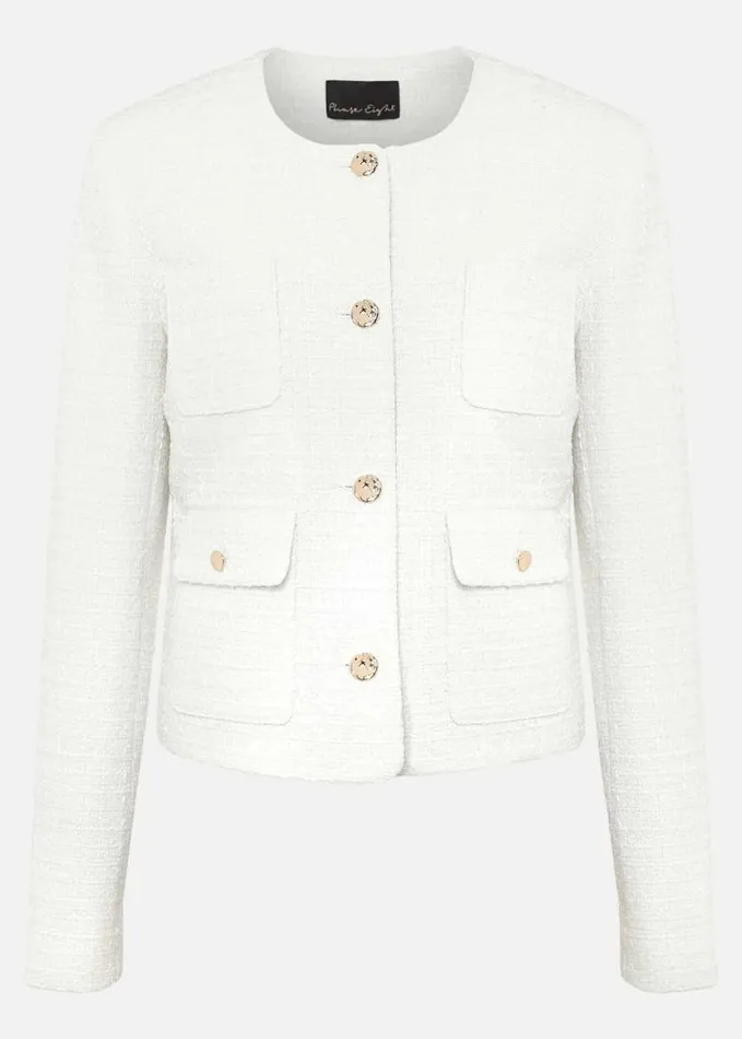 Phase Eight Ripley Tweed Jacket Ivory Women Jackets