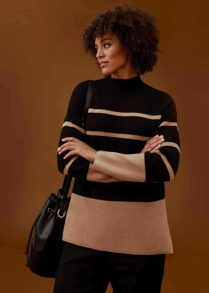 Phase Eight Romy Cosy Stripe Colour Block Knit Blackcamel Women Knitwear