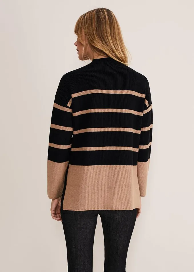 Phase Eight Romy Cosy Stripe Colour Block Knit Blackcamel Women Knitwear