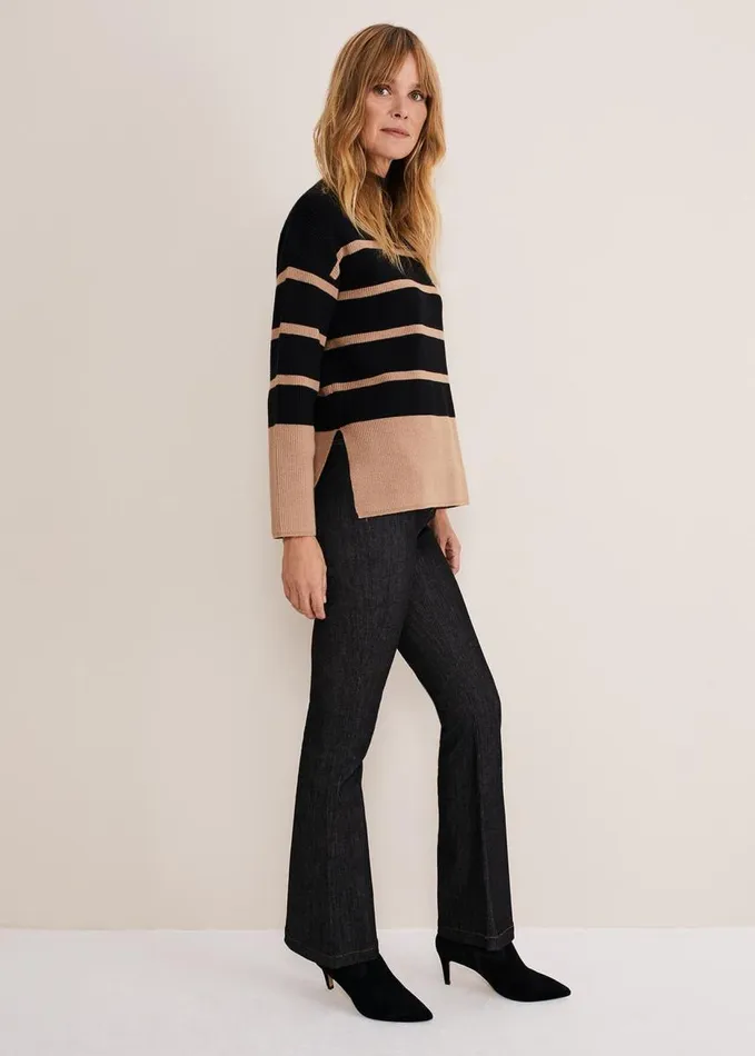 Phase Eight Romy Cosy Stripe Colour Block Knit Blackcamel Women Knitwear