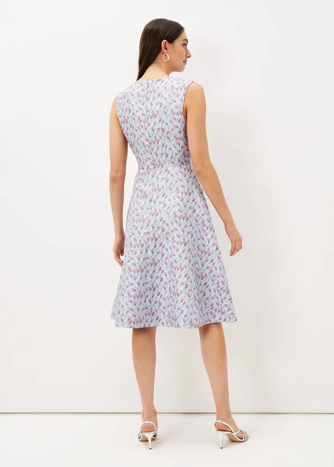 Phase Eight Rosebud Jacquard Fit And Flare Dress Arctic Bluepink Women Dresses