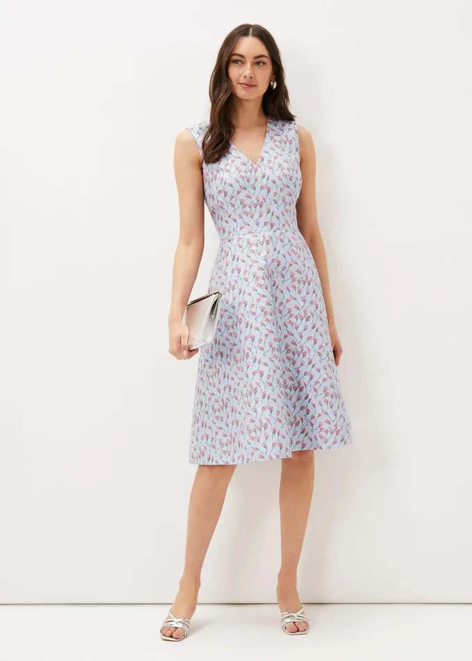 Phase Eight Rosebud Jacquard Fit And Flare Dress Arctic Bluepink Women Dresses