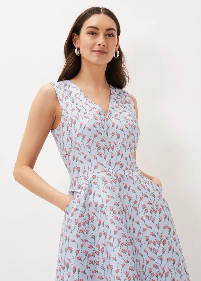 Phase Eight Rosebud Jacquard Fit And Flare Dress Arctic Bluepink Women Dresses