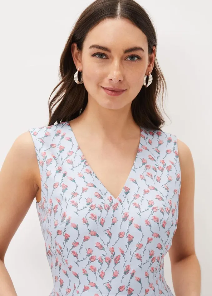 Phase Eight Rosebud Jacquard Fit And Flare Dress Arctic Bluepink Women Dresses