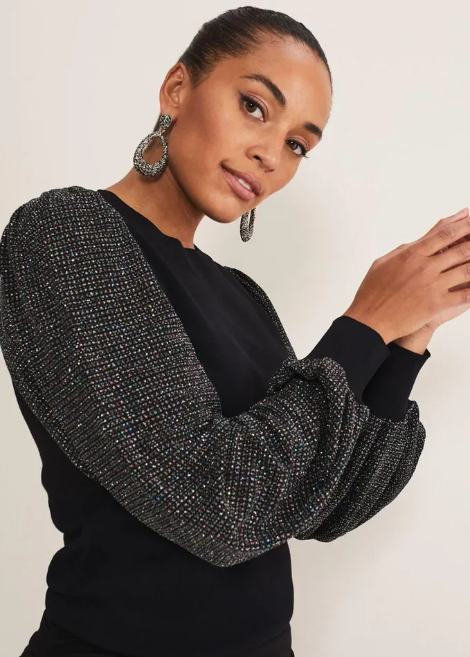 Phase Eight Rosen Disco Sleeve Knit Black Women Knitwear