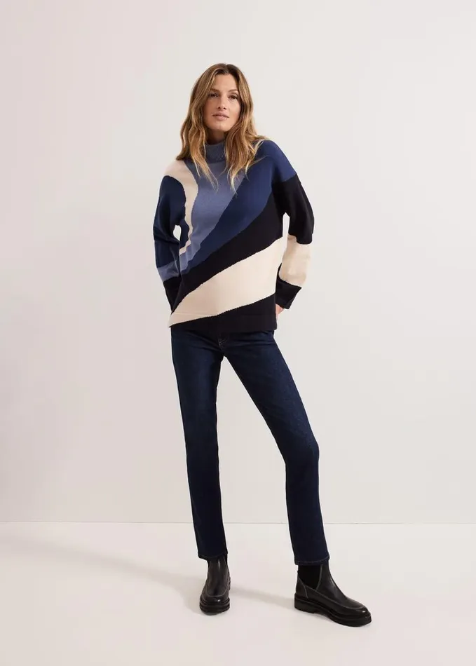 Phase Eight Sabrina Swirl Jacqaurd Jumper Navy Women Knitwear