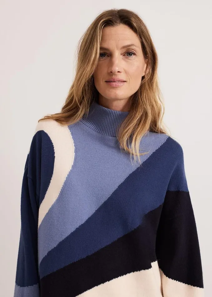 Phase Eight Sabrina Swirl Jacqaurd Jumper Navy Women Knitwear