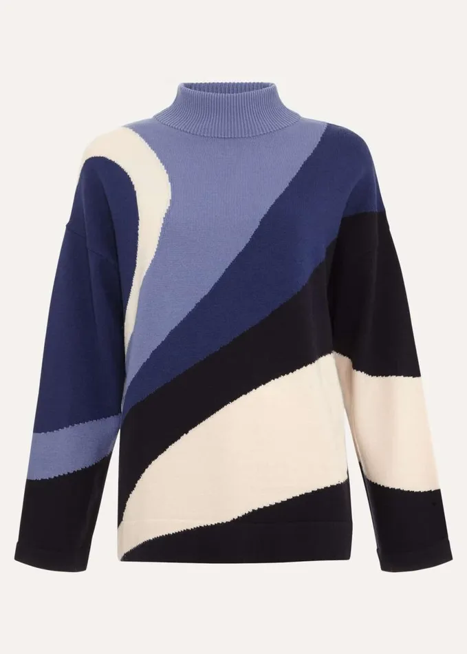 Phase Eight Sabrina Swirl Jacqaurd Jumper Navy Women Knitwear