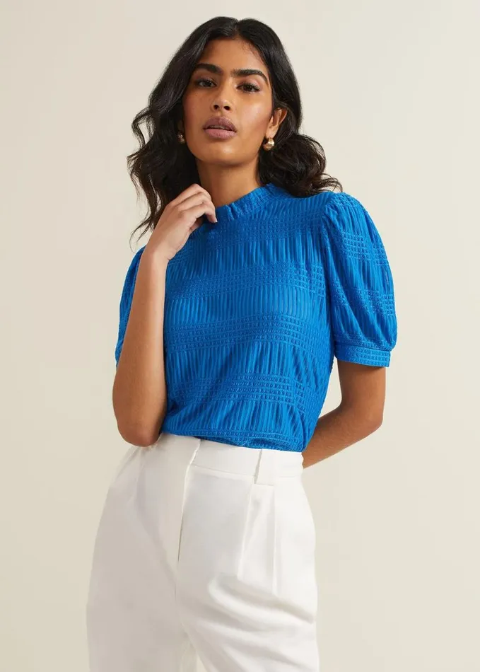 Phase Eight Samiha Textured Top Blue Women Tops and TShirts
