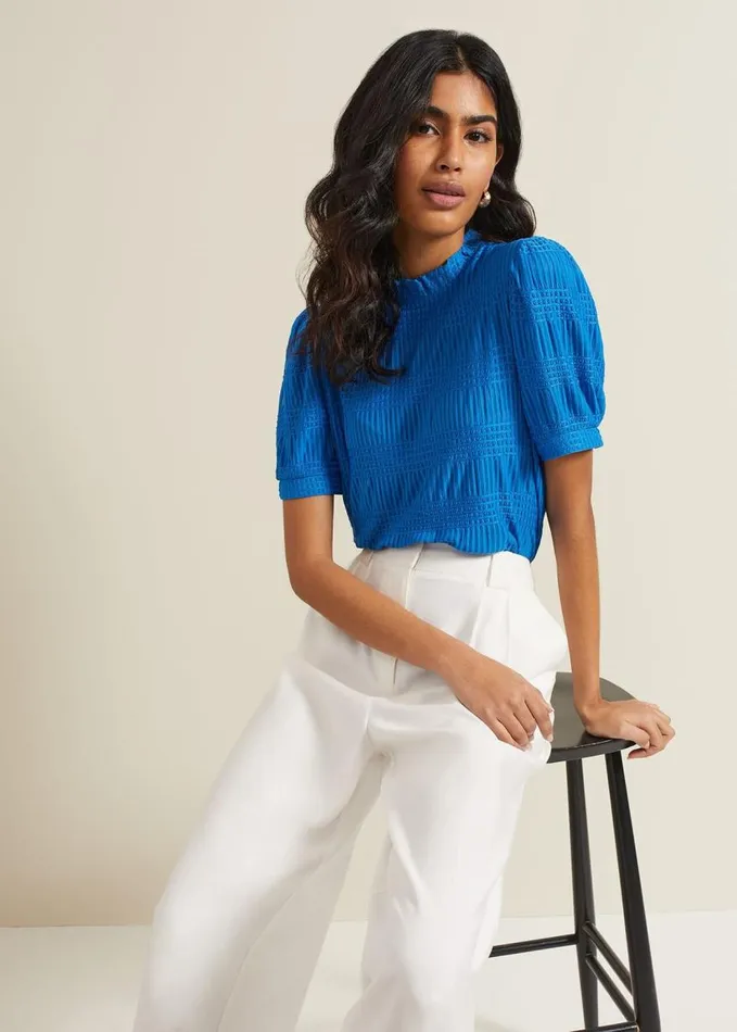 Phase Eight Samiha Textured Top Blue Women Tops and TShirts