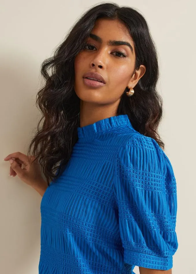 Phase Eight Samiha Textured Top Blue Women Tops and TShirts