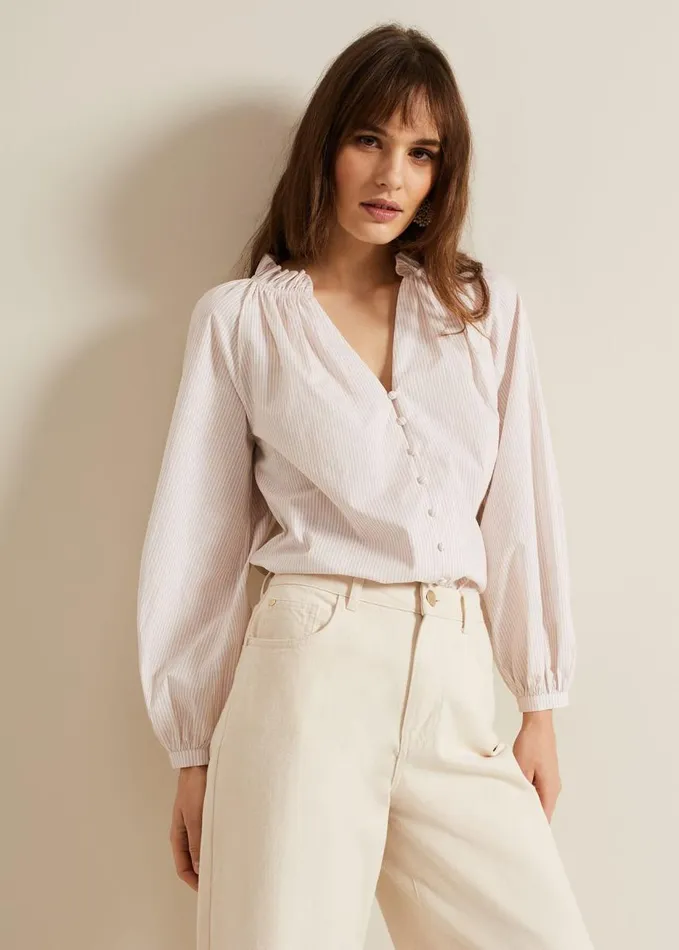 Phase Eight Seraphina Stripe Frill Shirt Neutral Women Shirts and Blouses