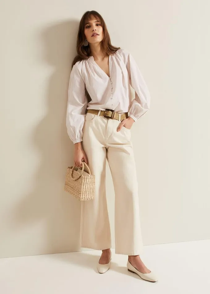 Phase Eight Seraphina Stripe Frill Shirt Neutral Women Shirts and Blouses
