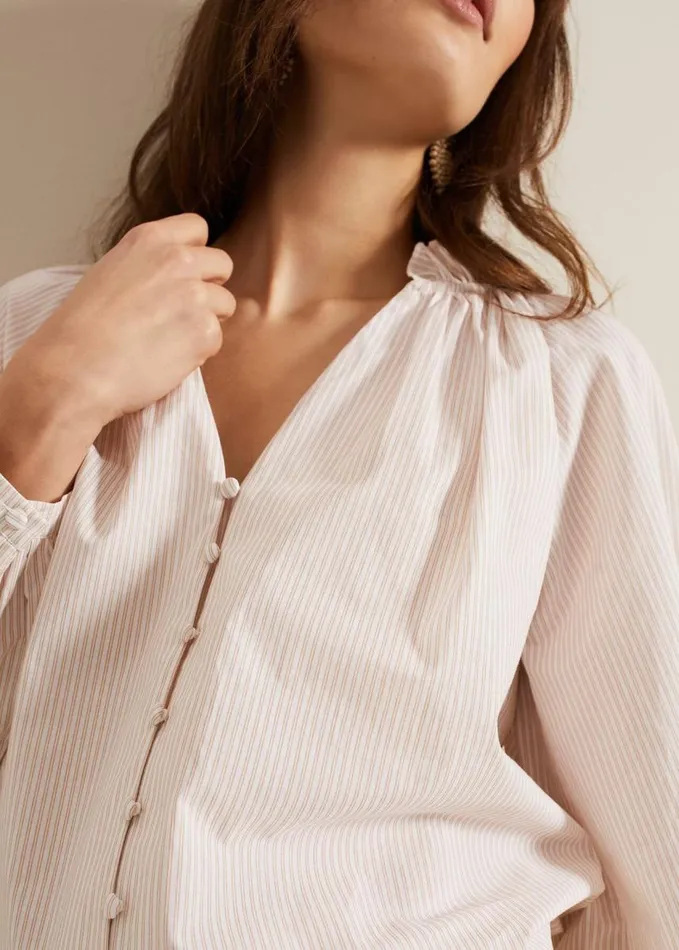 Phase Eight Seraphina Stripe Frill Shirt Neutral Women Shirts and Blouses