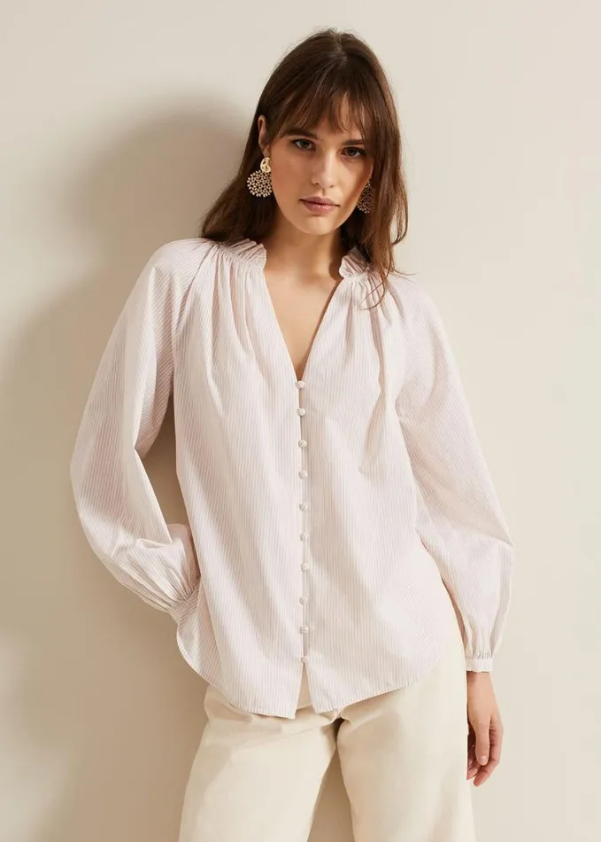 Phase Eight Seraphina Stripe Frill Shirt Neutral Women Shirts and Blouses