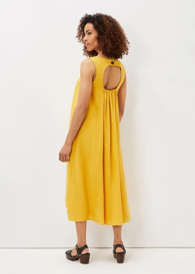 Phase Eight Sheila Linen Trapeze Open Back Dress Ochre Women Dresses