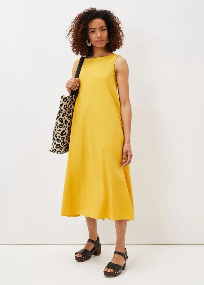 Phase Eight Sheila Linen Trapeze Open Back Dress Ochre Women Dresses