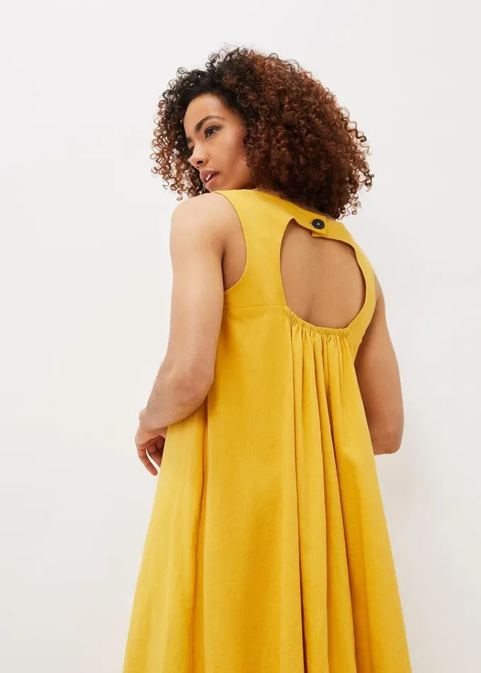 Phase Eight Sheila Linen Trapeze Open Back Dress Ochre Women Dresses