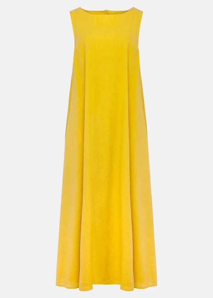 Phase Eight Sheila Linen Trapeze Open Back Dress Ochre Women Dresses