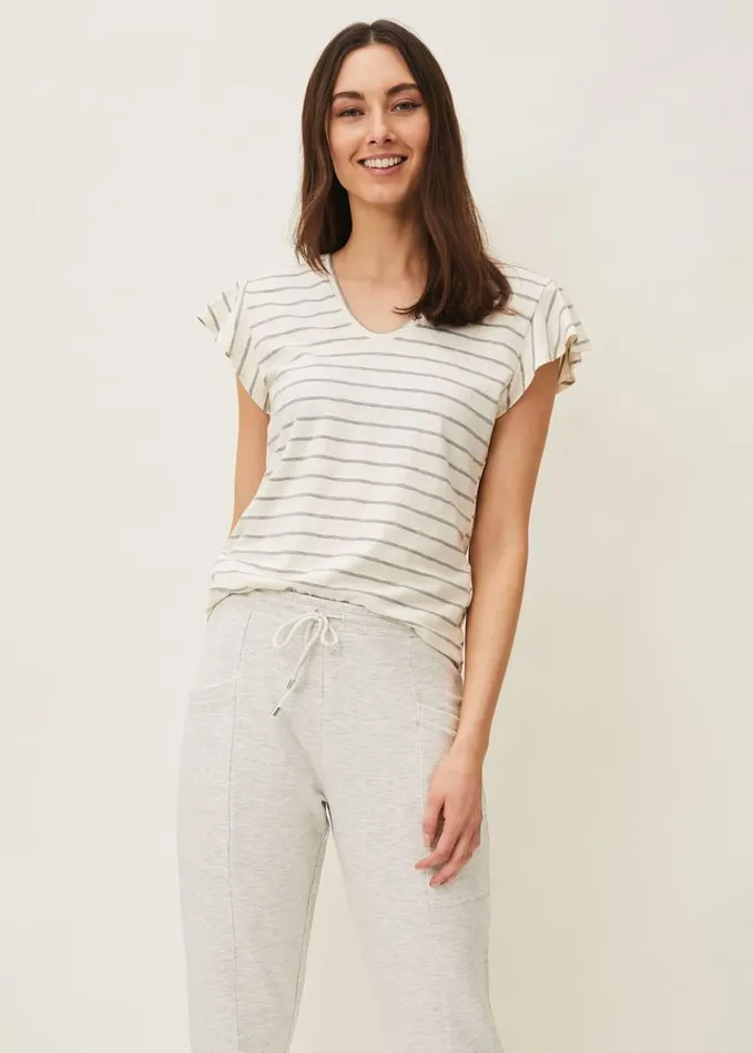 Phase Eight Sido Stripe Frill Sleeve Top Ivory Women Knitwear