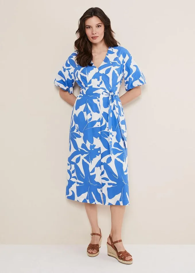 Phase Eight Sienna Cotton Two Colour Midi Dress Blueivory Women Dresses