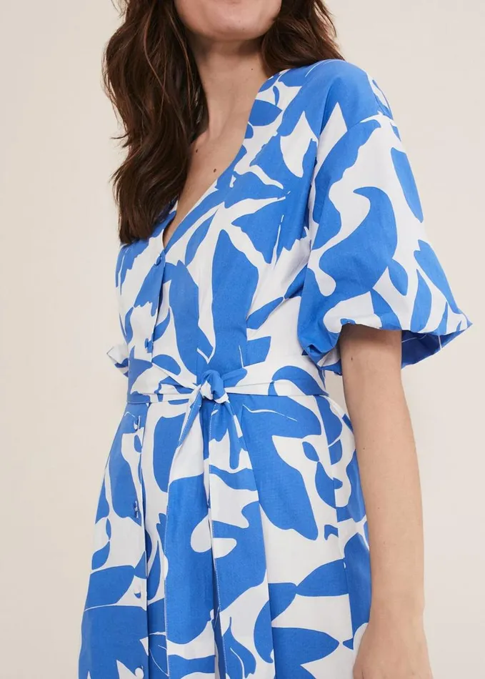 Phase Eight Sienna Cotton Two Colour Midi Dress Blueivory Women Dresses