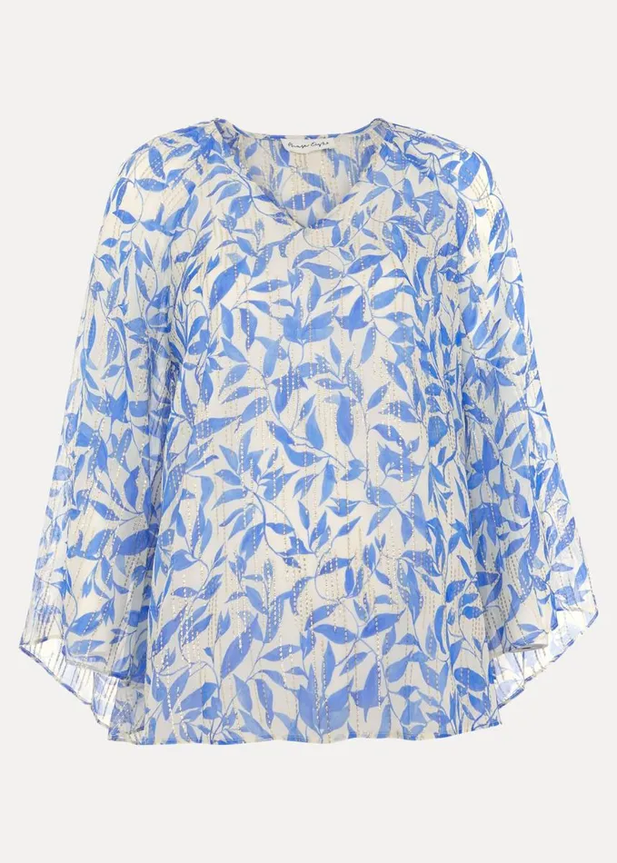 Phase Eight Simi Leaf Print Filcoupe Blouse Blue Women Shirts and Blouses
