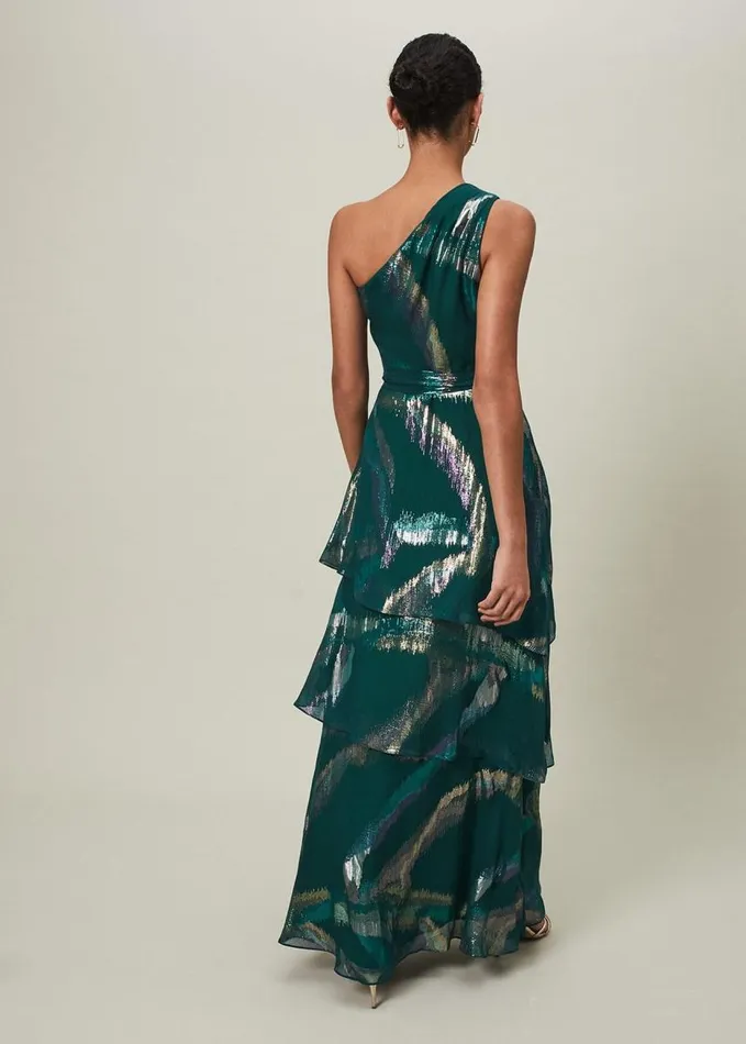 Phase Eight Sonia One Shoulder Silk Maxi Dress Dark Green Women Dresses