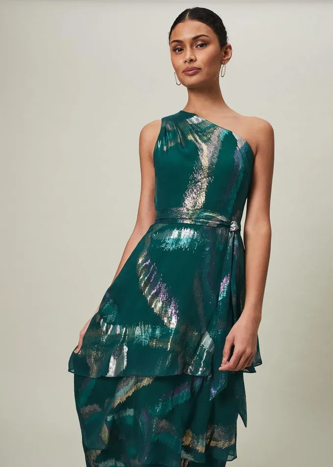 Phase Eight Sonia One Shoulder Silk Maxi Dress Dark Green Women Dresses