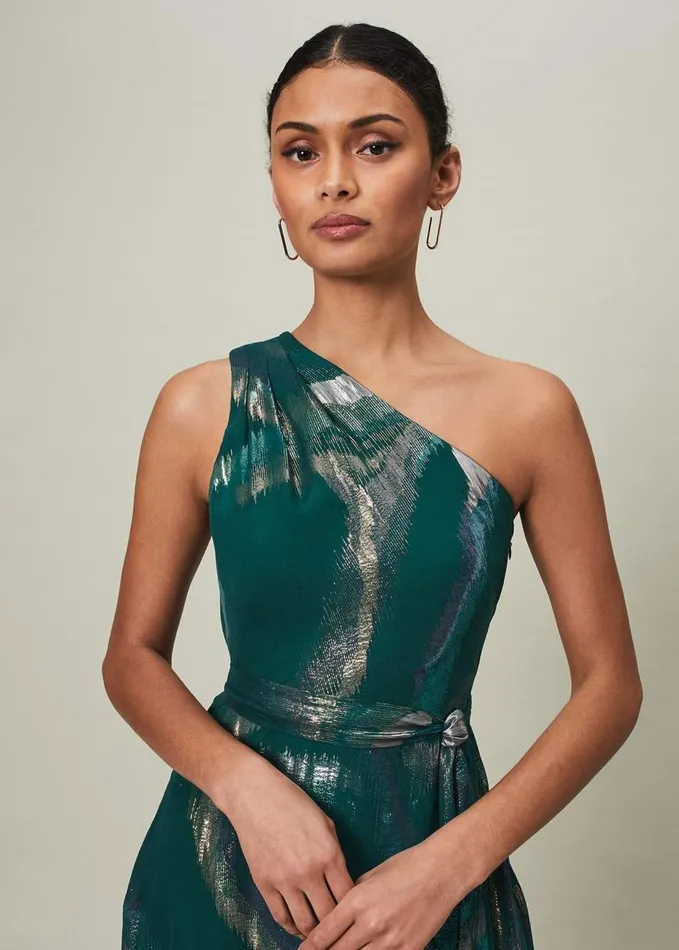 Phase Eight Sonia One Shoulder Silk Maxi Dress Dark Green Women Dresses
