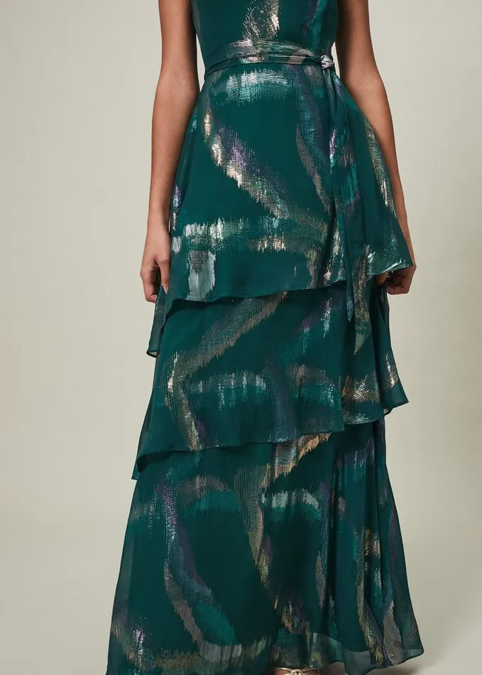Phase Eight Sonia One Shoulder Silk Maxi Dress Dark Green Women Dresses
