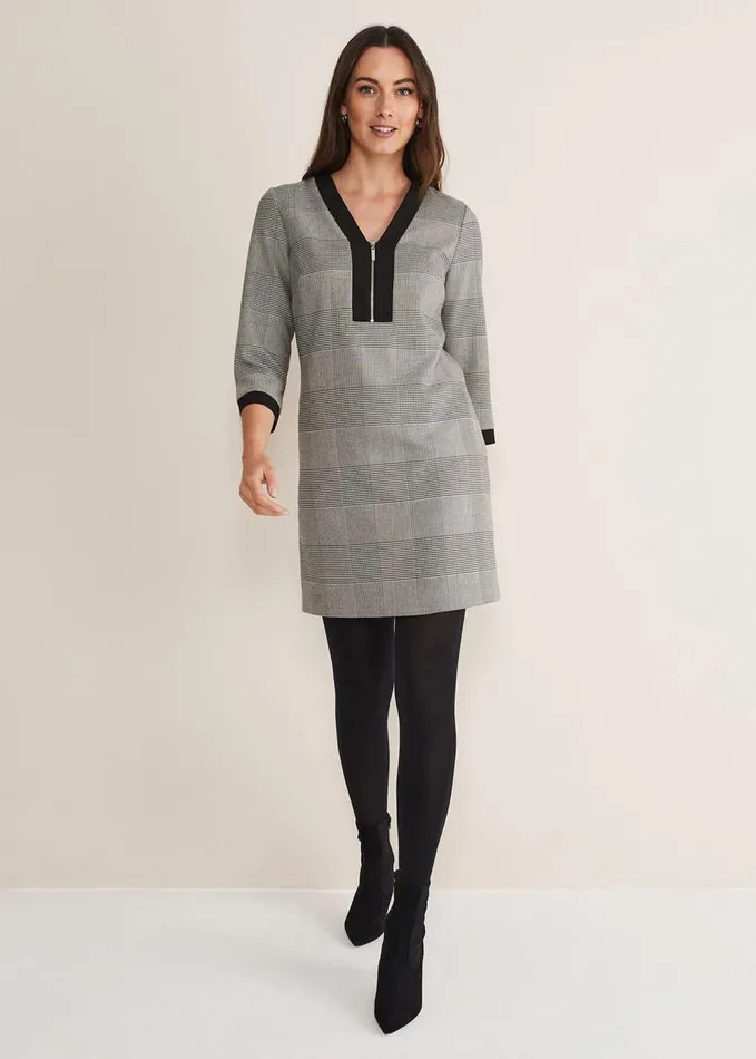 Phase Eight Soraya Check Midi Dress Blackwhite Women Dresses
