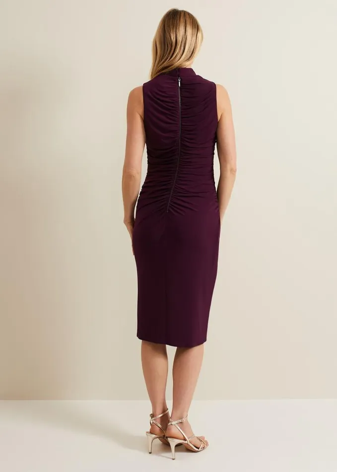 Phase Eight Stefania Burgundy Ruched Midi Dress Burgundy Women Dresses