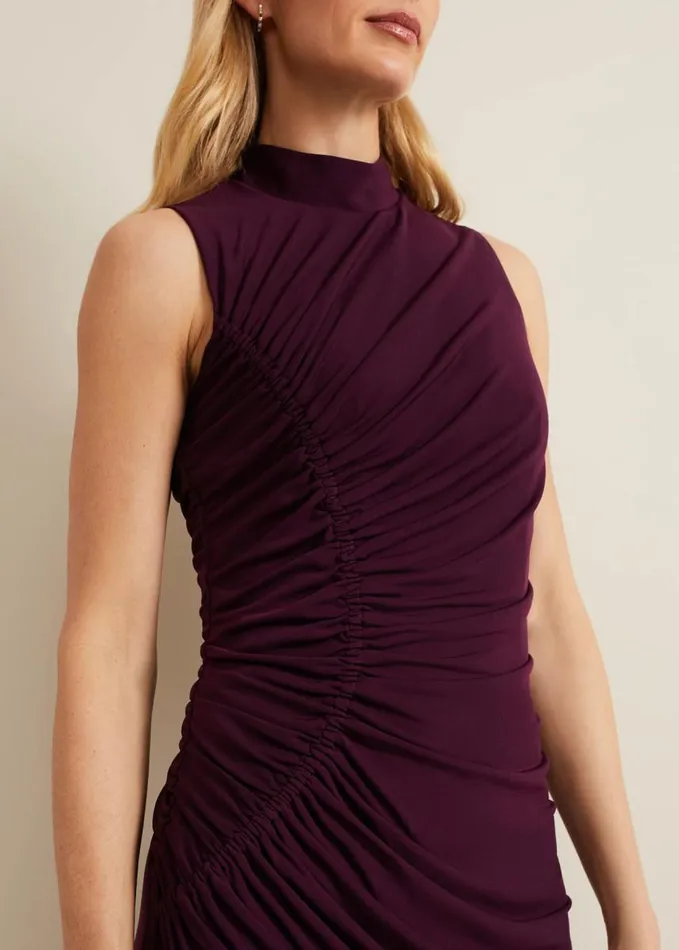 Phase Eight Stefania Burgundy Ruched Midi Dress Burgundy Women Dresses