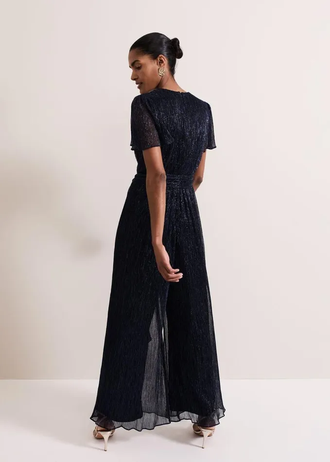 Phase Eight Stella Blue Plisse Jumpsuit Blue Women Dresses