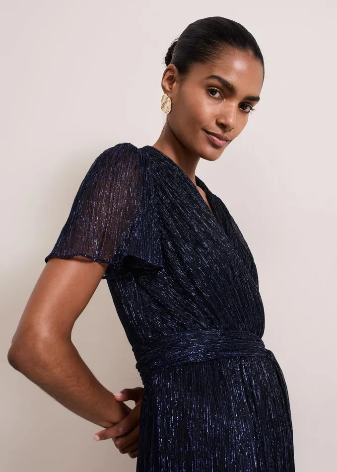 Phase Eight Stella Blue Plisse Jumpsuit Blue Women Dresses