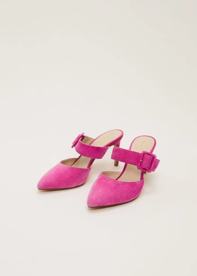 Phase Eight Suede Buckle Backless Heel Neon Pink Women Occasion Shoes