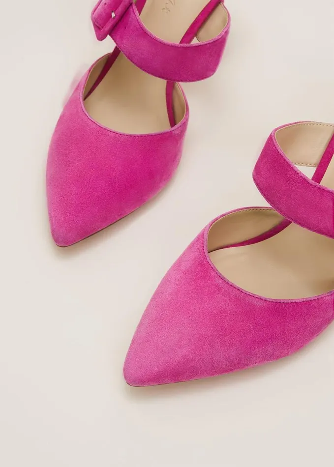 Phase Eight Suede Buckle Backless Heel Neon Pink Women Occasion Shoes