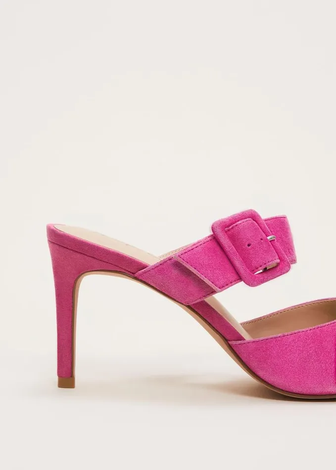 Phase Eight Suede Buckle Backless Heel Neon Pink Women Occasion Shoes