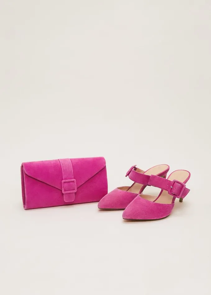 Phase Eight Suede Buckle Backless Heel Neon Pink Women Occasion Shoes
