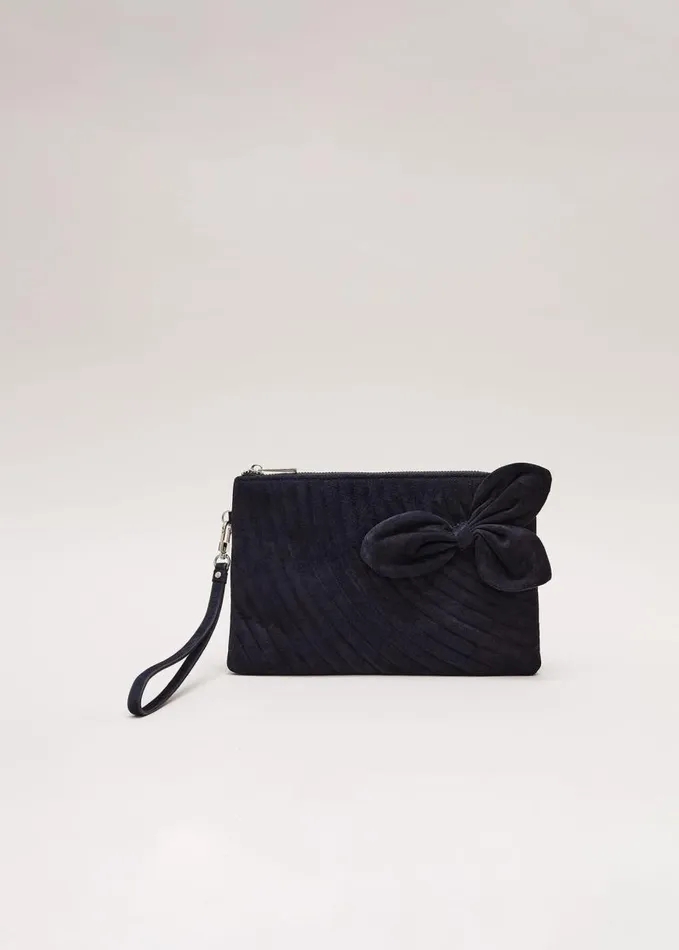 Phase Eight Suede Structured Bow Clutch Bag Navy Women Bags and Clutches