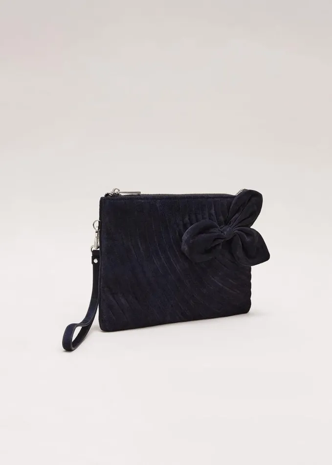 Phase Eight Suede Structured Bow Clutch Bag Navy Women Bags and Clutches